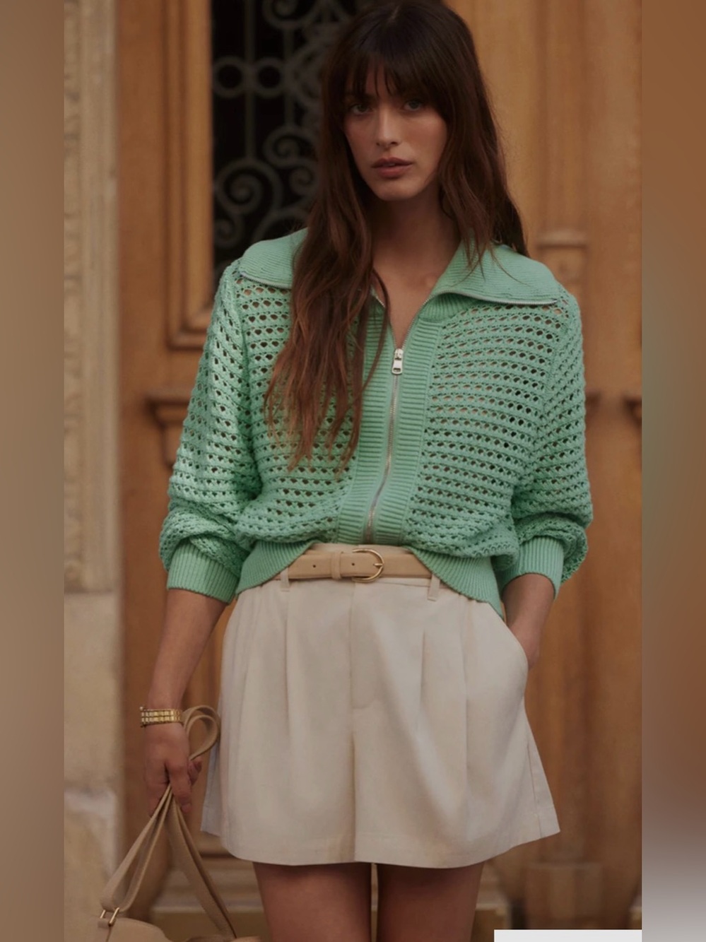 Varley Eloise zip through knit size medium nwt Dusty jade green